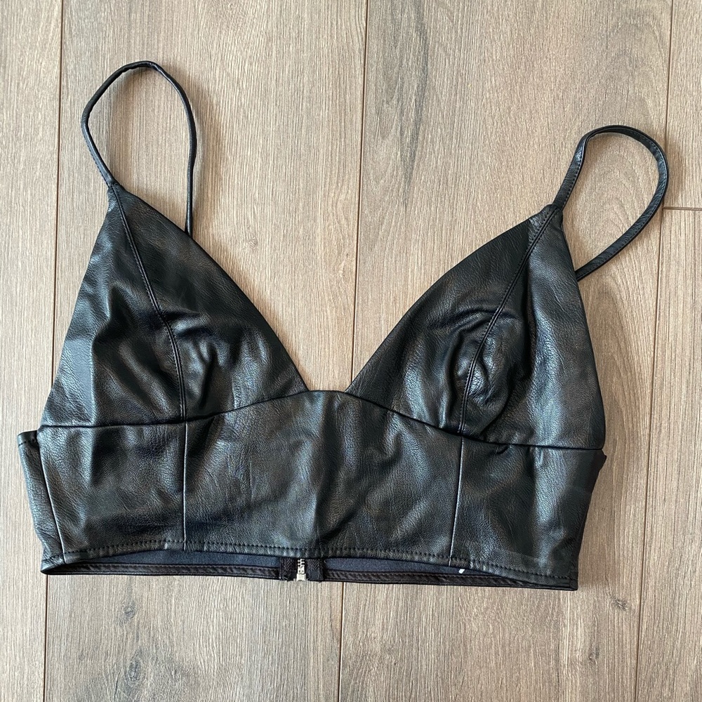 Black leather crop top